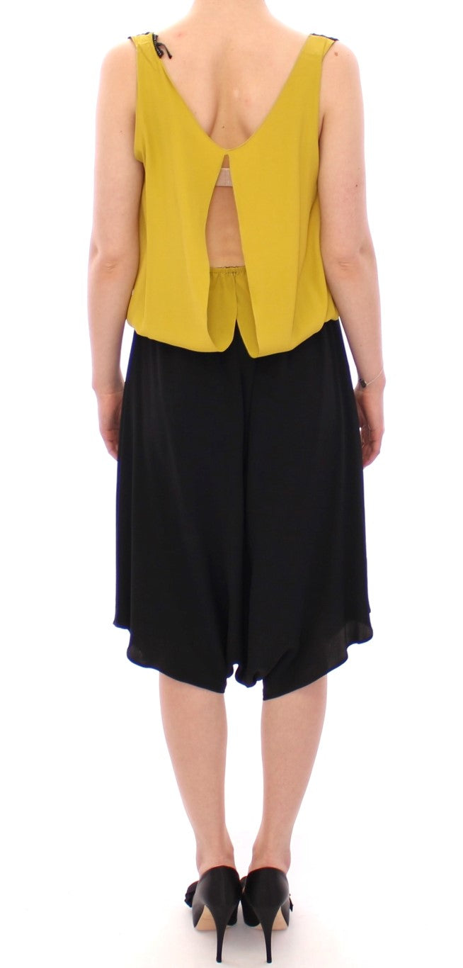 Elegant Silk Blend Shift Dress in Black and Yellow - SEHABRANDS