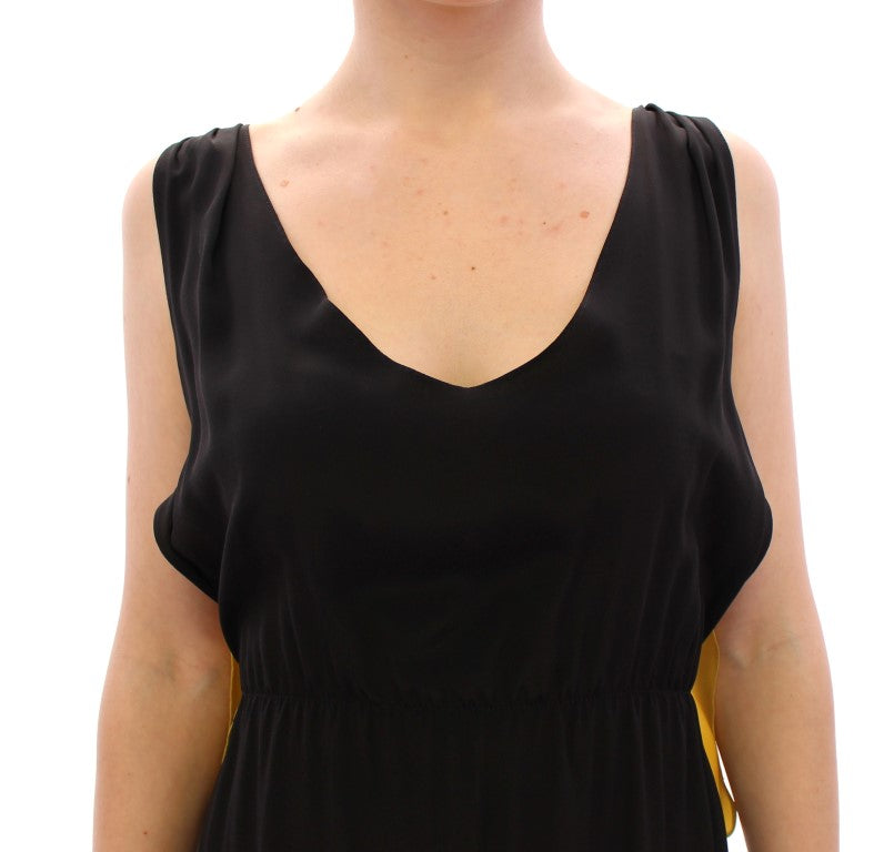 Elegant Silk Blend Shift Dress in Black and Yellow - SEHABRANDS