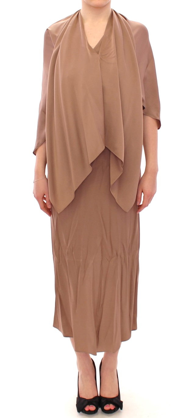 Elegant Brown Silk Shift Dress - SEHABRANDS