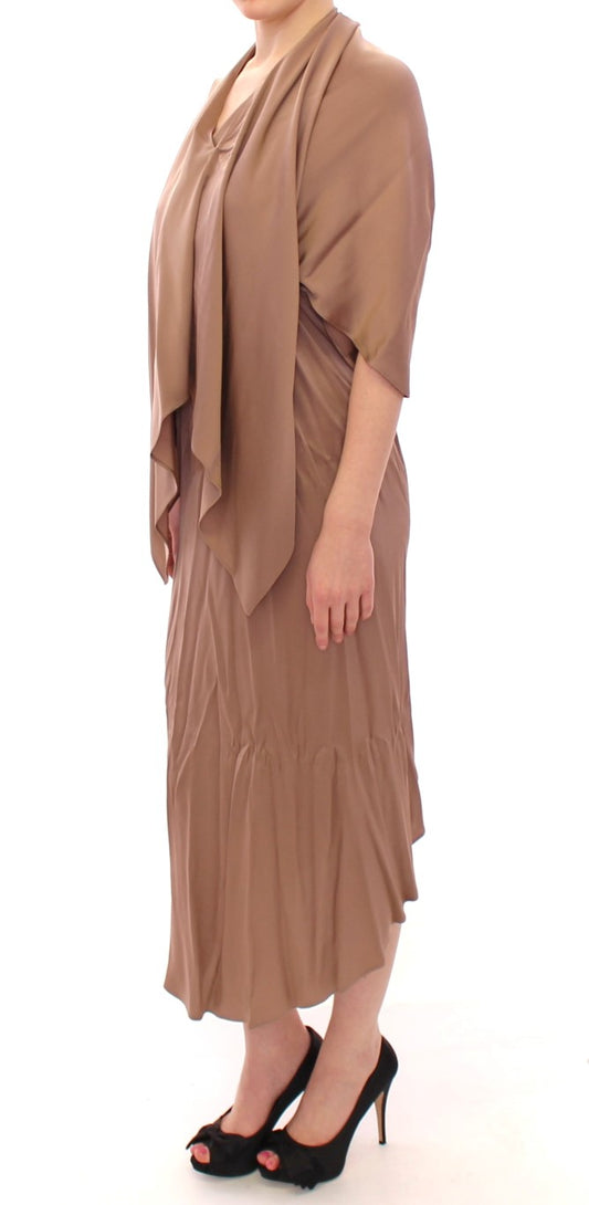 Elegant Brown Silk Shift Dress - SEHABRANDS