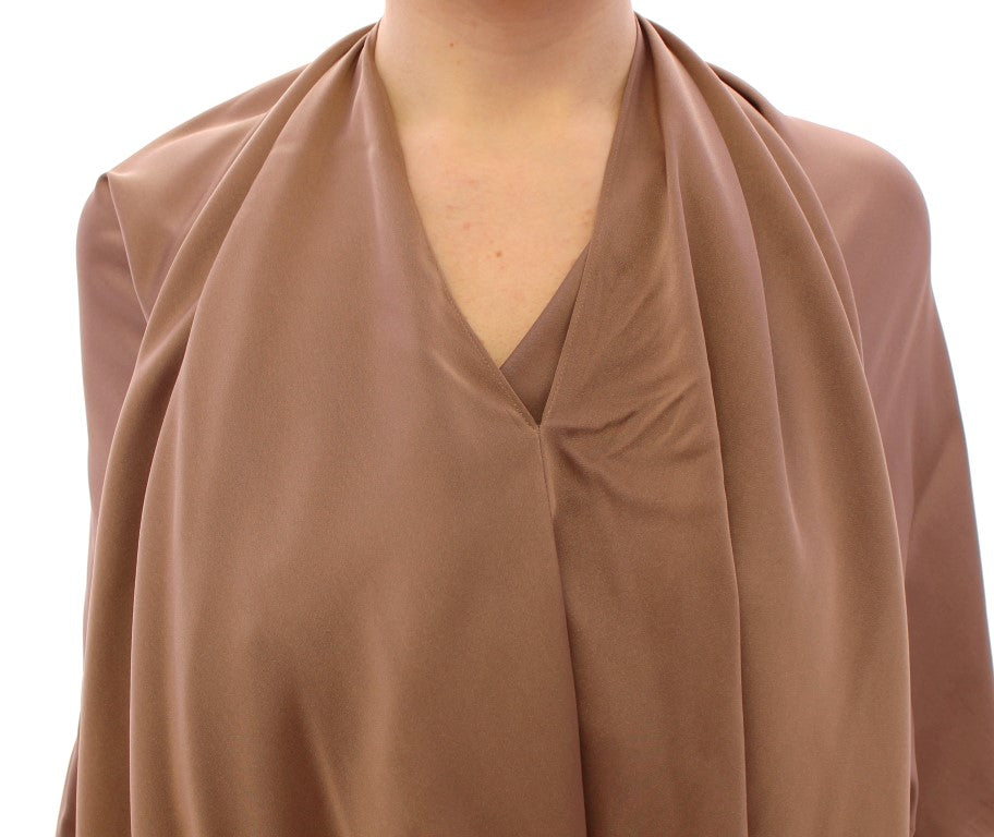 Elegant Brown Silk Shift Dress - SEHABRANDS