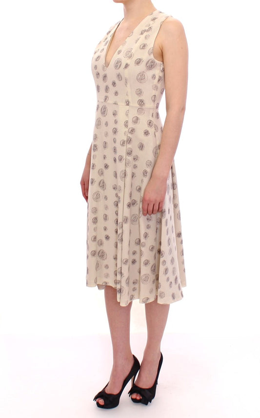 Elegant White Wool Shift Dress with Gray Print - SEHABRANDS