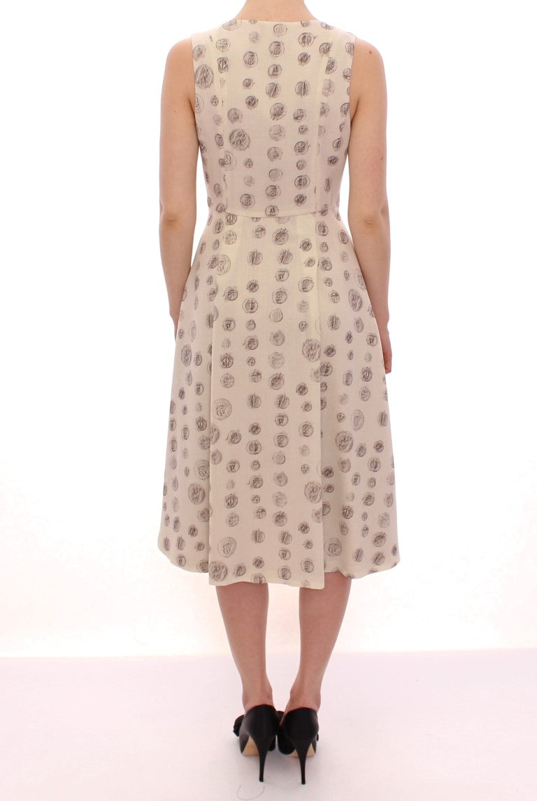 Elegant White Wool Shift Dress with Gray Print - SEHABRANDS