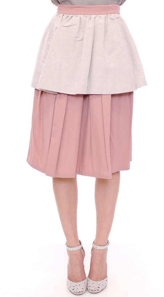 Elegant Pleated Knee-length Skirt in Pink and Gray - SEHABRANDS