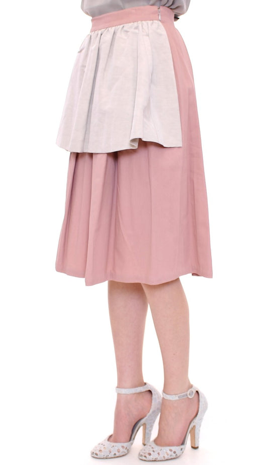 Elegant Pleated Knee-length Skirt in Pink and Gray - SEHABRANDS