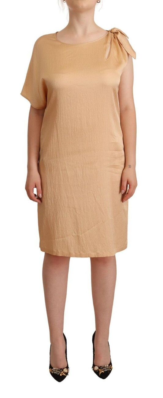 Elegant One-Sleeve Beige Shift Dress - SEHABRANDS