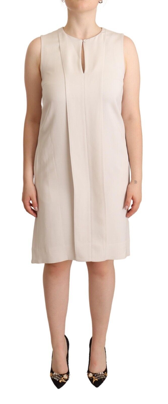 Chic Beige Sleeveless Shift Dress - SEHABRANDS