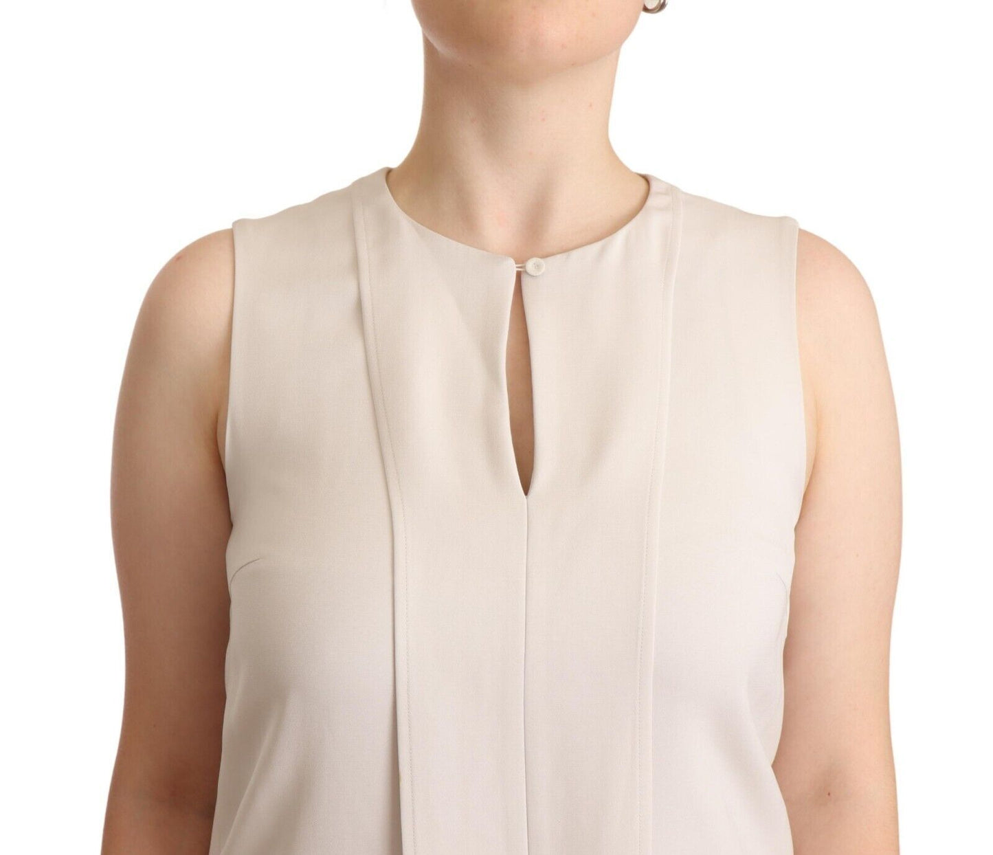 Chic Beige Sleeveless Shift Dress - SEHABRANDS