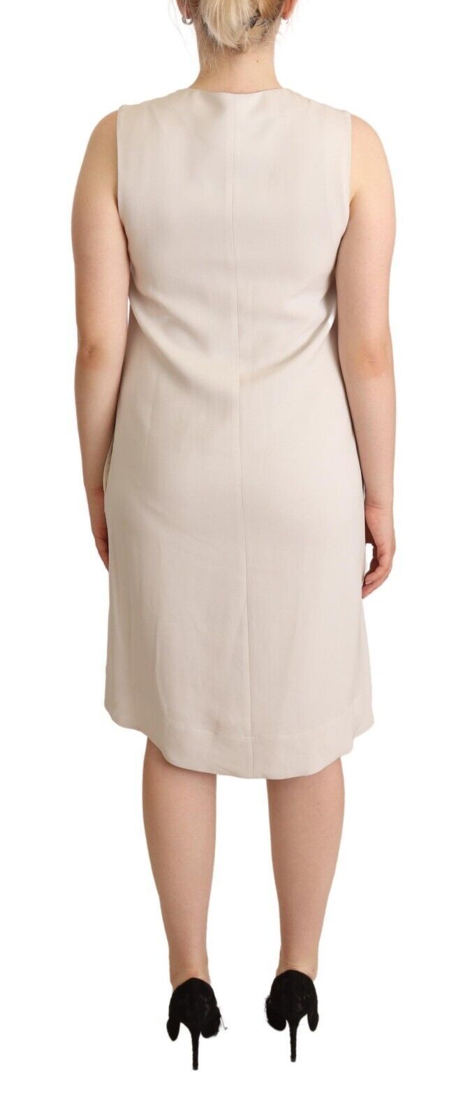 Chic Beige Sleeveless Shift Dress - SEHABRANDS