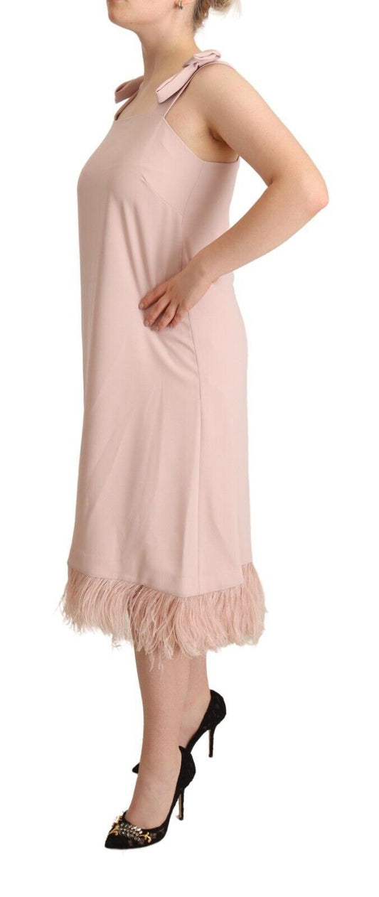 Chic Sleeveless Midi Dress with Feather Trim - SEHABRANDS