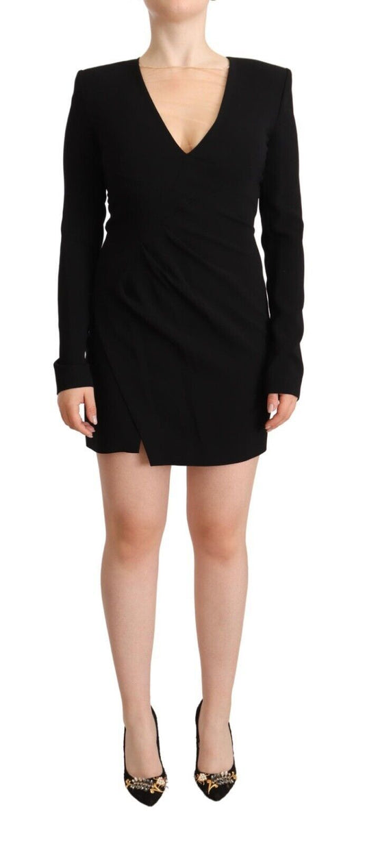 Elegant Black V-Neck Mini Dress - SEHABRANDS