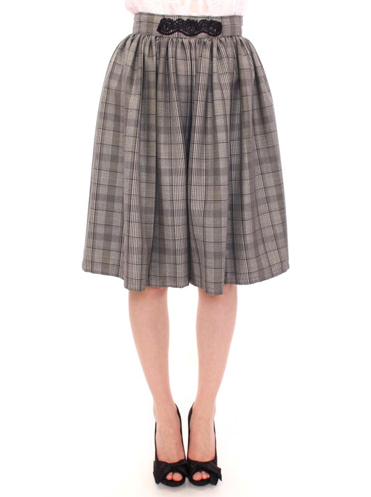 Elegant Gray Checkered Wool Shorts Skirt - SEHABRANDS