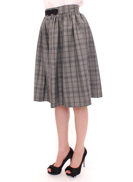 Elegant Gray Checkered Wool Shorts Skirt - SEHABRANDS