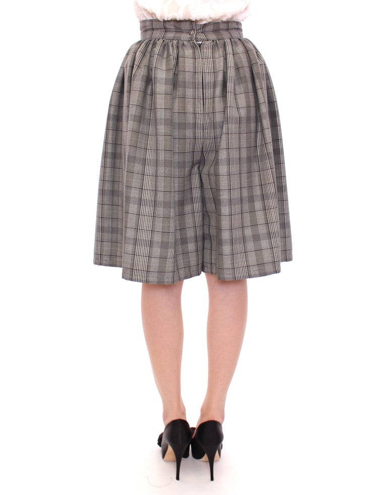 Elegant Gray Checkered Wool Shorts Skirt - SEHABRANDS