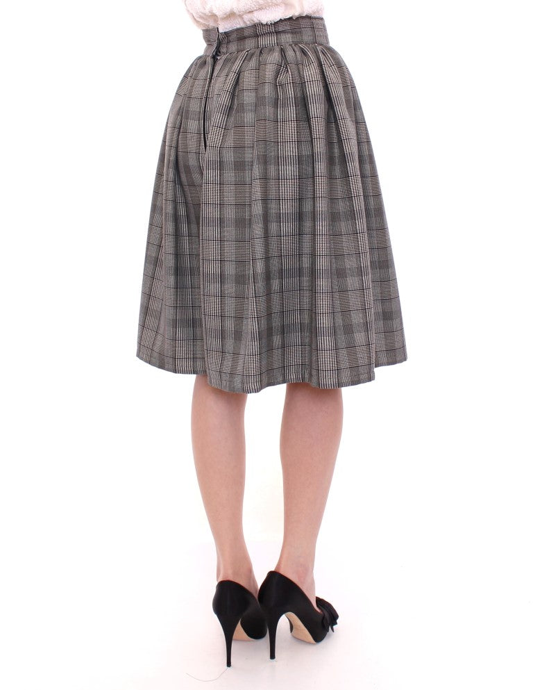 Elegant Gray Checkered Wool Shorts Skirt - SEHABRANDS