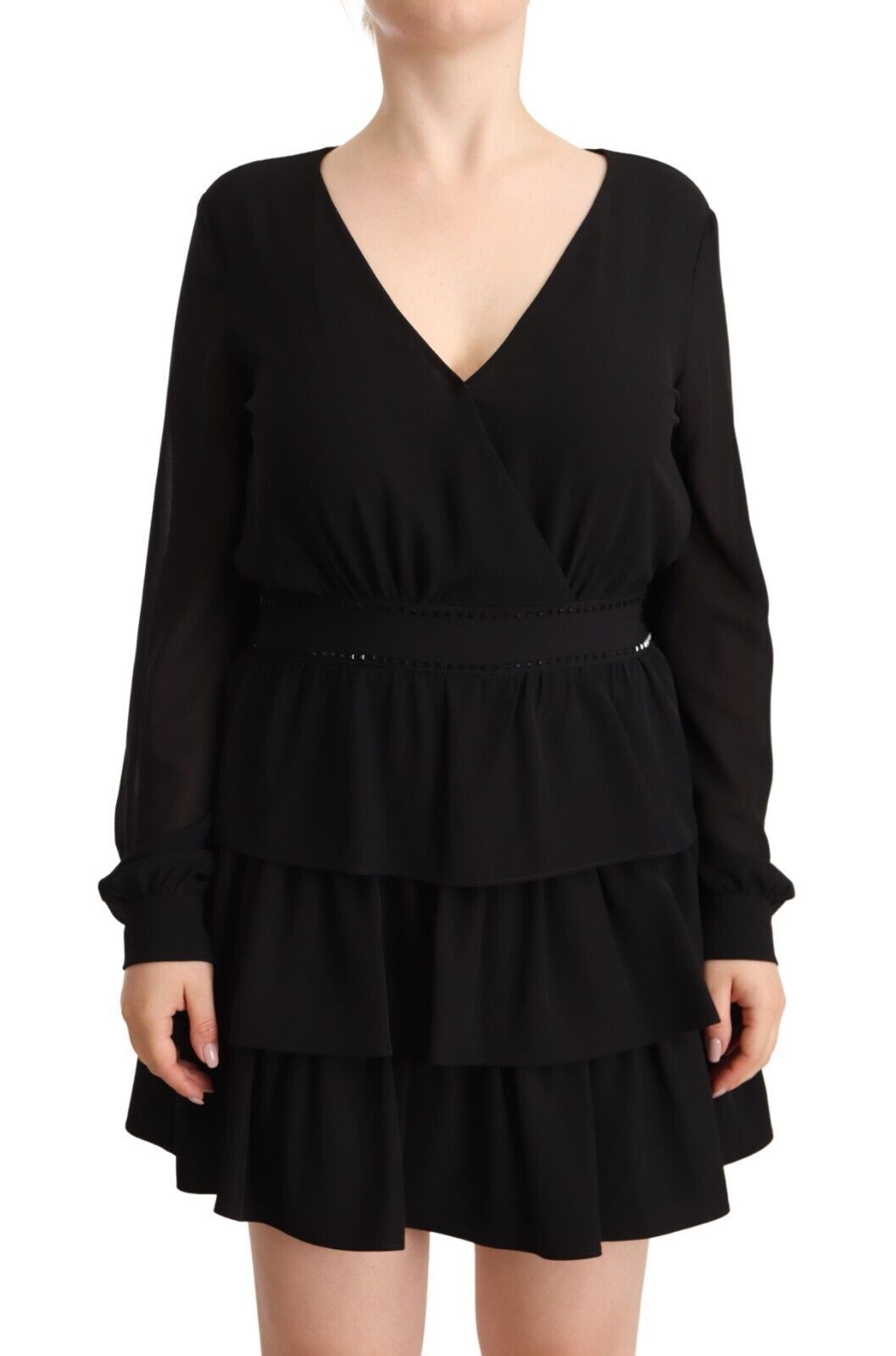 Elegant Black A-Line Mini Dress with Long Sleeves - SEHABRANDS