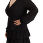 Elegant Black A-Line Mini Dress with Long Sleeves - SEHABRANDS