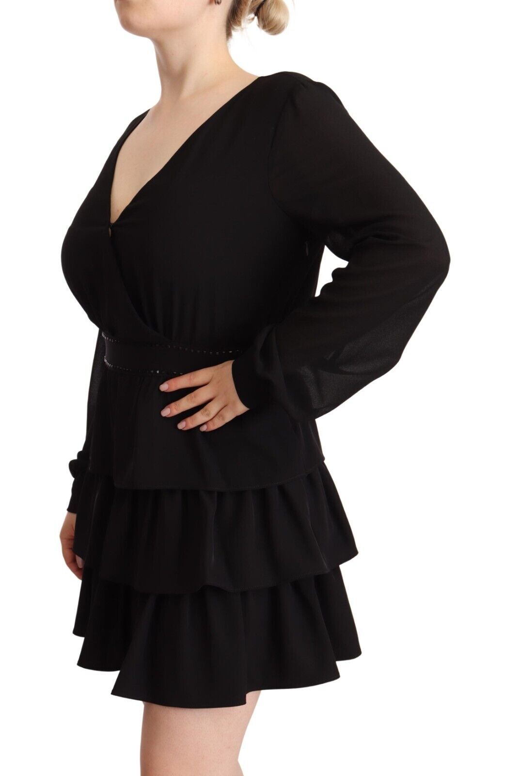 Elegant Black A-Line Mini Dress with Long Sleeves - SEHABRANDS