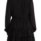 Elegant Black A-Line Mini Dress with Long Sleeves - SEHABRANDS