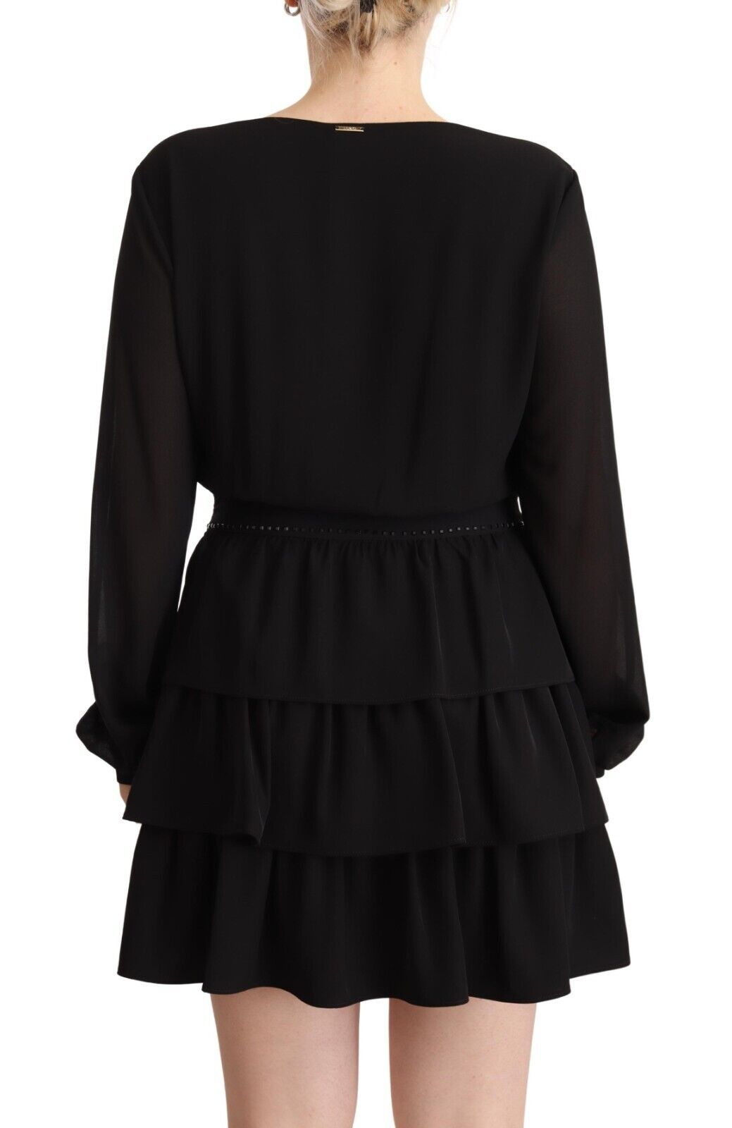 Elegant Black A-Line Mini Dress with Long Sleeves - SEHABRANDS