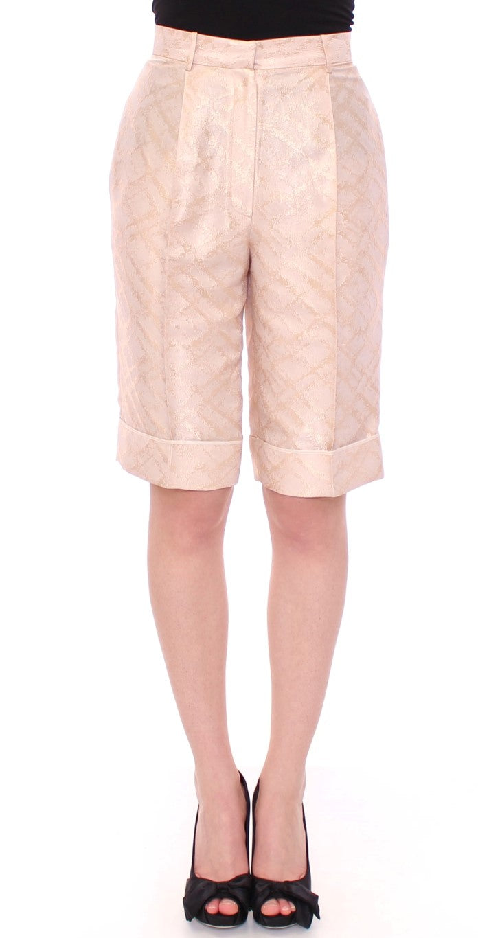 Exclusive Beige Brocade Above Knee Shorts - SEHABRANDS