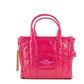 The Shiny Crinkle Mini Tote Magenta Leather Crossbody Handbag Purse - SEHABRANDS