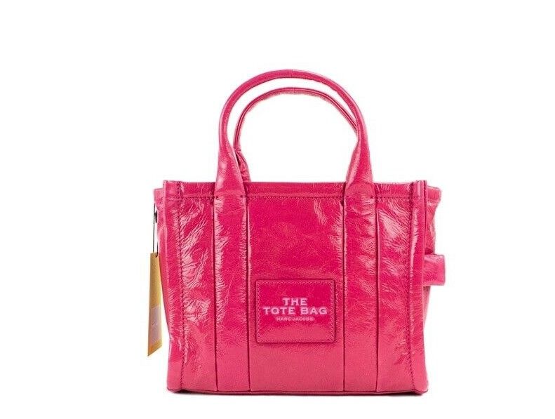 The Shiny Crinkle Mini Tote Magenta Leather Crossbody Handbag Purse - SEHABRANDS