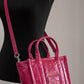 The Shiny Crinkle Mini Tote Magenta Leather Crossbody Handbag Purse - SEHABRANDS