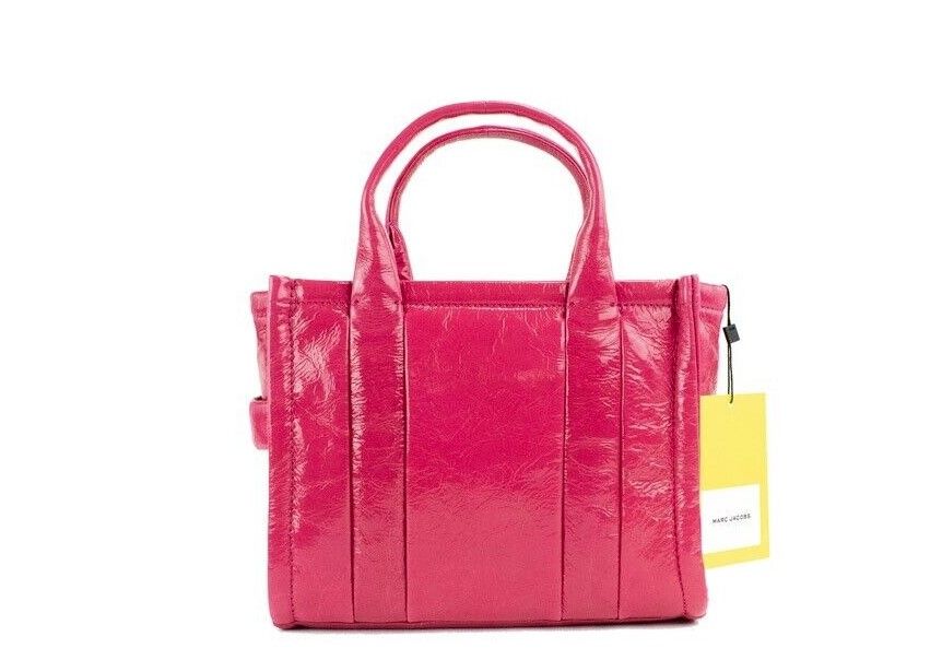 The Shiny Crinkle Mini Tote Magenta Leather Crossbody Handbag Purse - SEHABRANDS