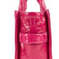 The Shiny Crinkle Mini Tote Magenta Leather Crossbody Handbag Purse - SEHABRANDS