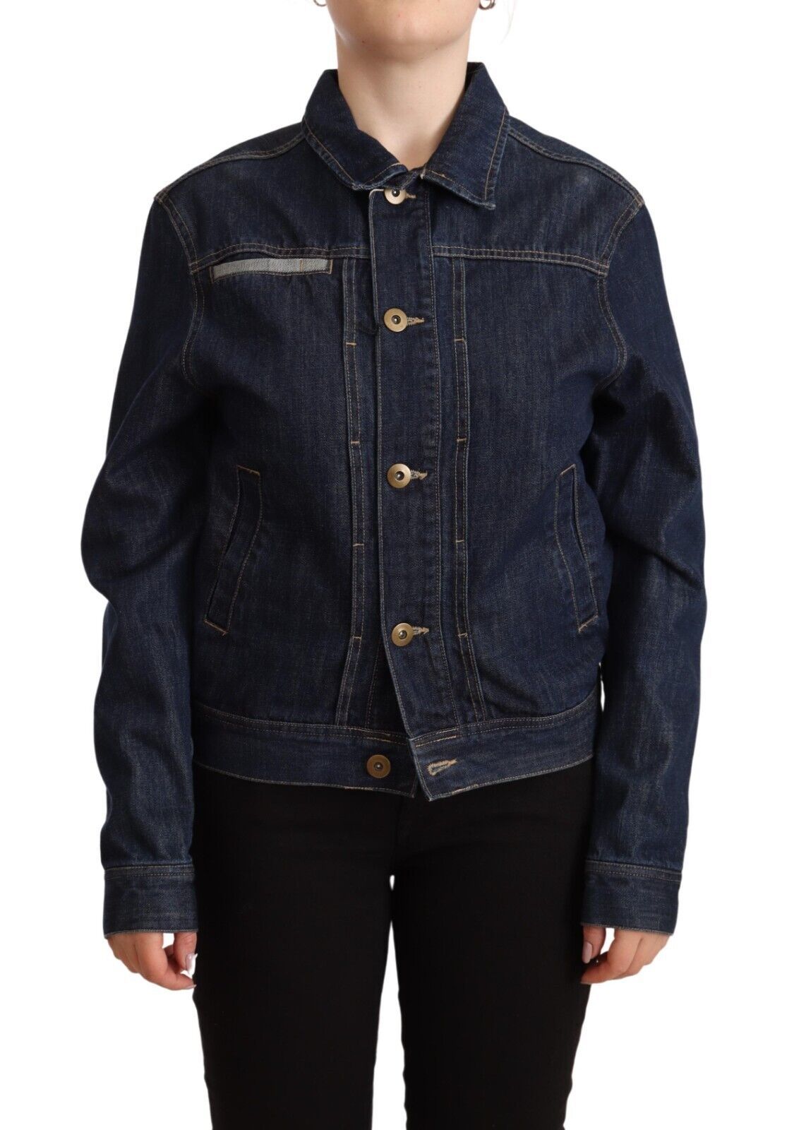 Elegant Dark Blue Denim Jacket - SEHABRANDS