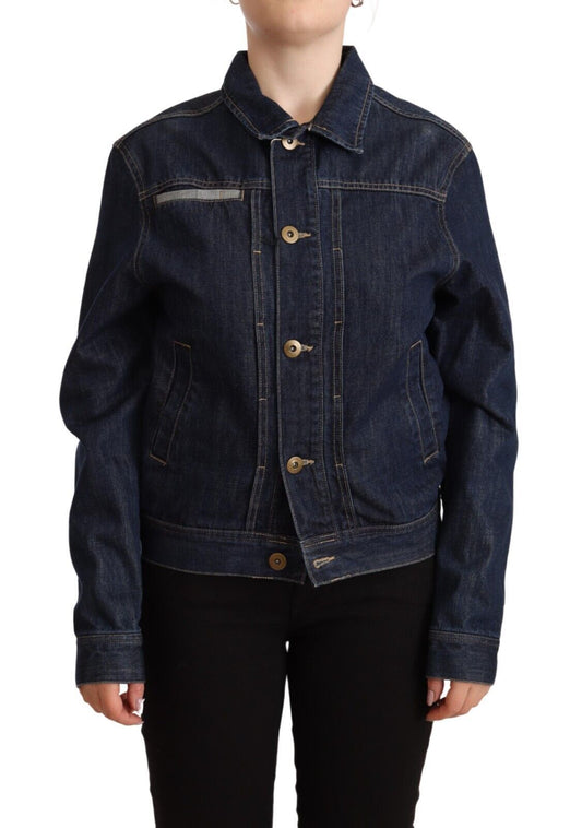 Elegant Dark Blue Denim Jacket - SEHABRANDS