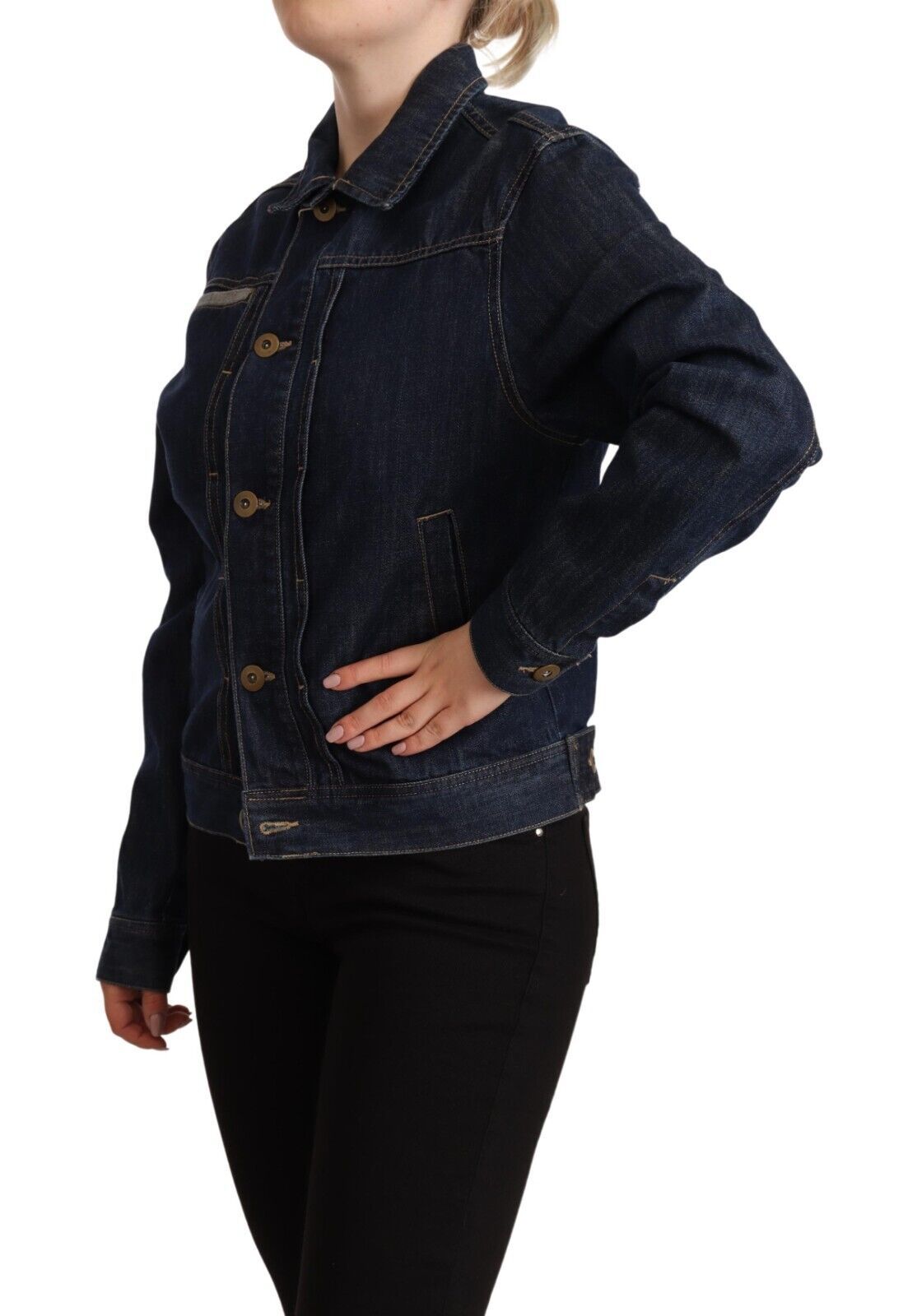 Elegant Dark Blue Denim Jacket - SEHABRANDS