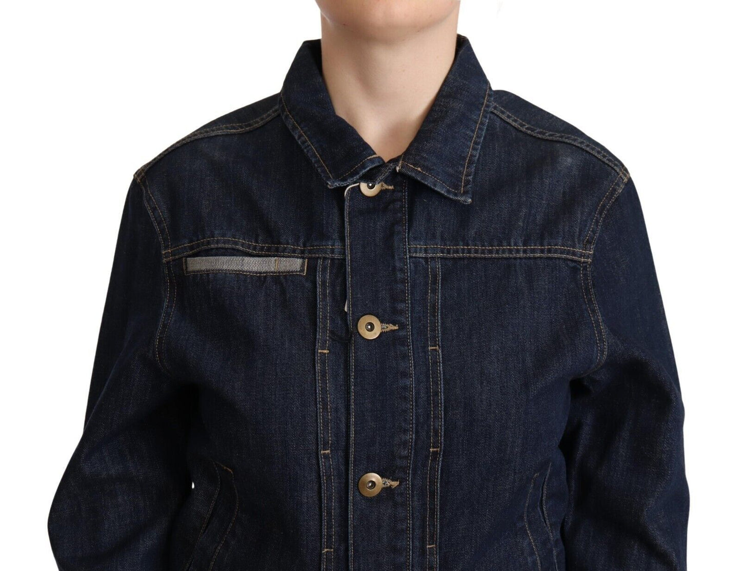 Elegant Dark Blue Denim Jacket - SEHABRANDS