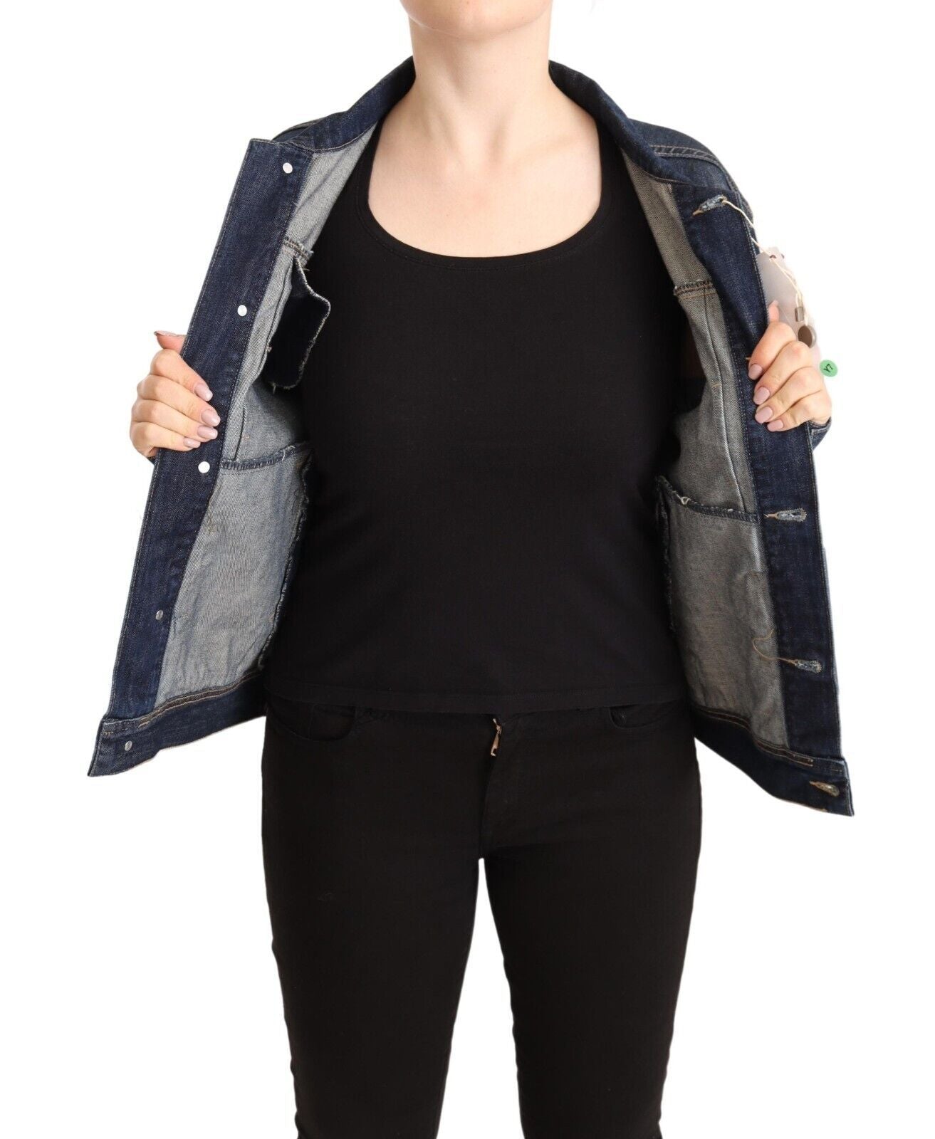 Elegant Dark Blue Denim Jacket - SEHABRANDS