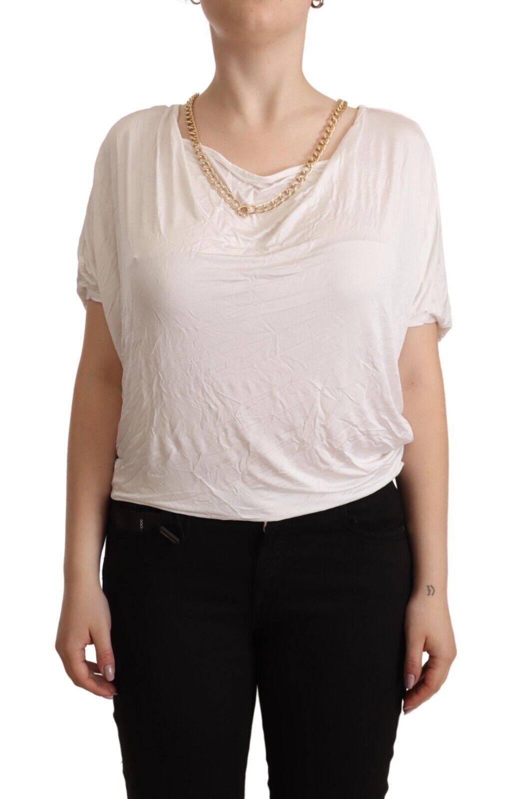 Elegant White Gold Chain T-Shirt Top - SEHABRANDS