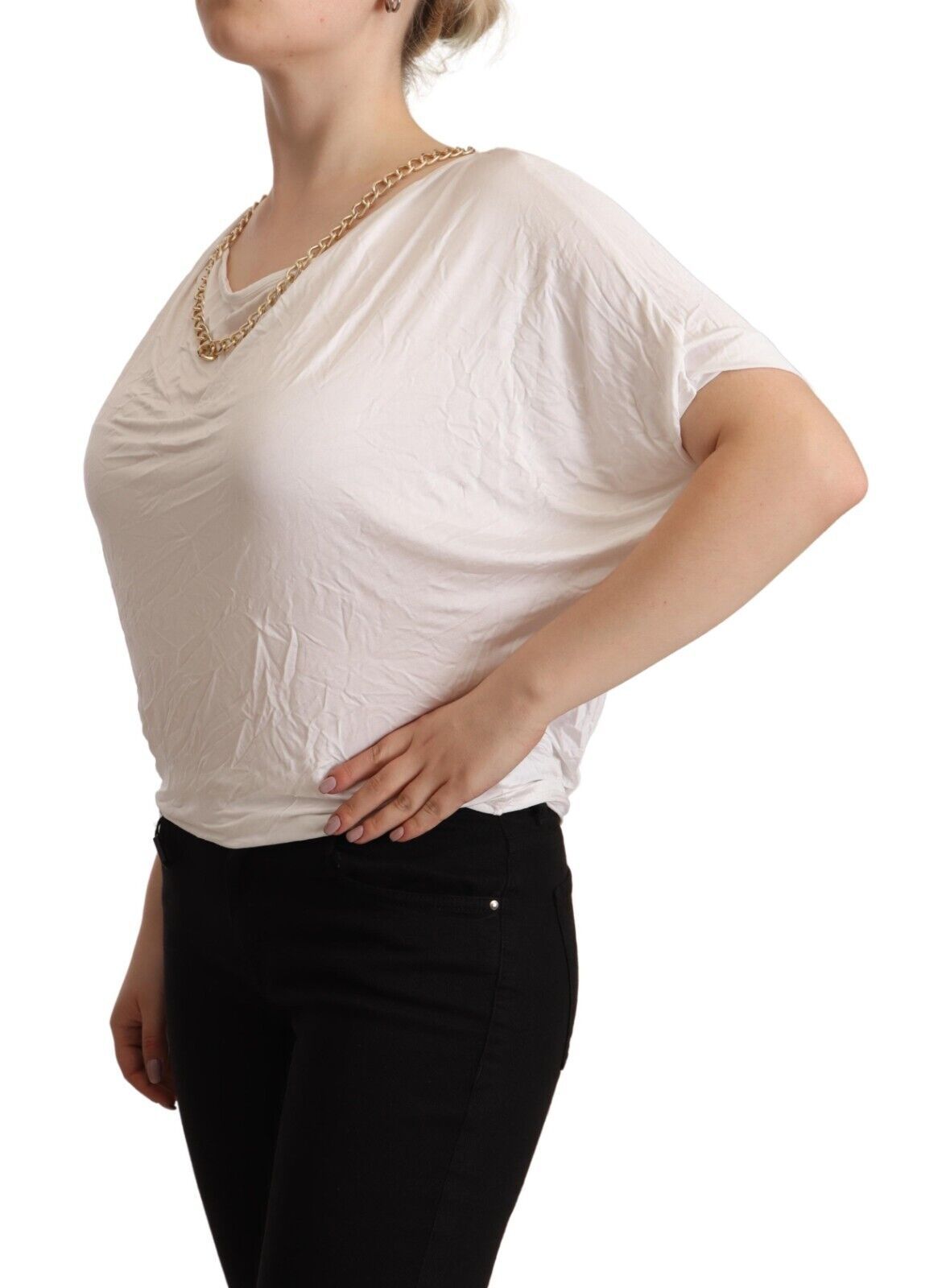 Elegant White Gold Chain T-Shirt Top - SEHABRANDS