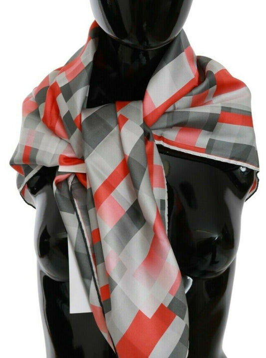 Elegant Silk Checkered Scarf in Gray and Red - SEHABRANDS