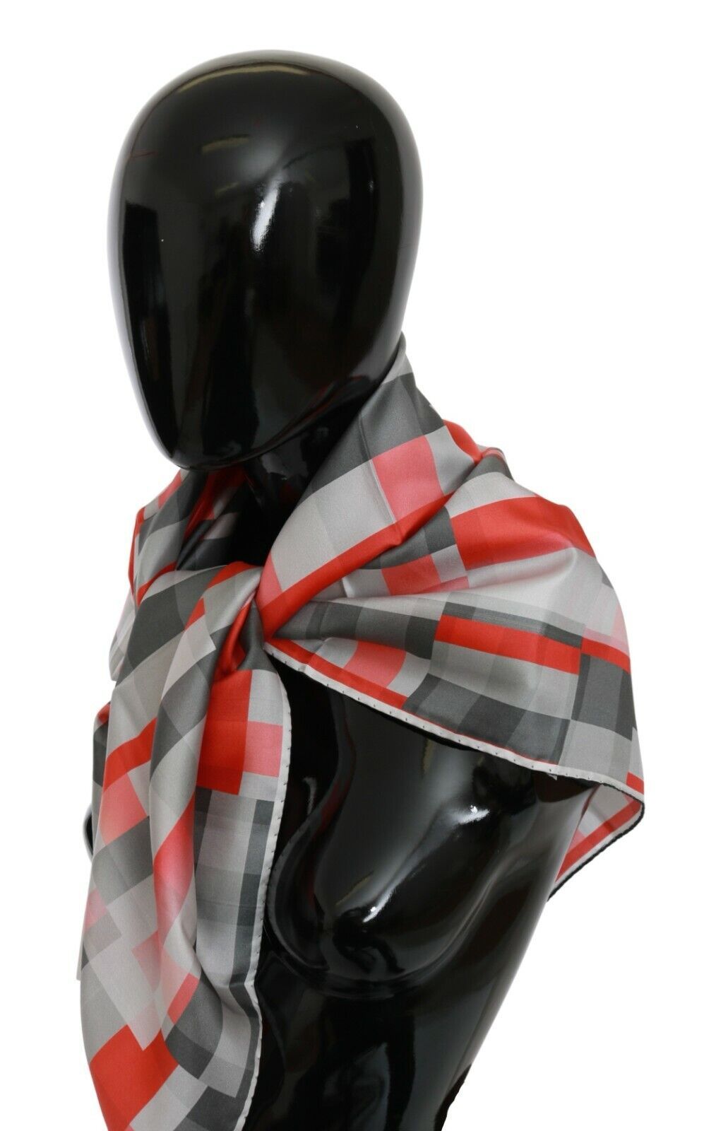 Elegant Silk Checkered Scarf in Gray and Red - SEHABRANDS