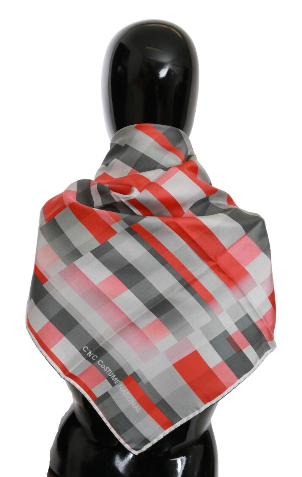 Elegant Silk Checkered Scarf in Gray and Red - SEHABRANDS