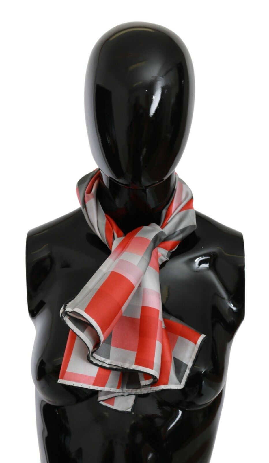 Elegant Silk Checkered Scarf in Gray and Red - SEHABRANDS