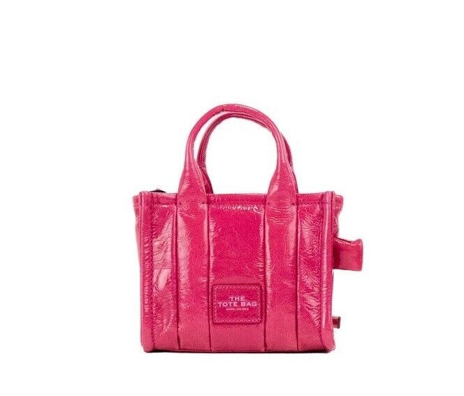 The Shiny Crinkle Micro Tote Magenta Leather Crossbody Bag Handbag - SEHABRANDS