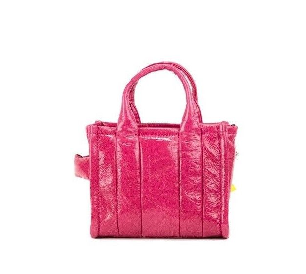 The Shiny Crinkle Micro Tote Magenta Leather Crossbody Bag Handbag - SEHABRANDS