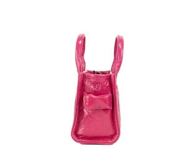 The Shiny Crinkle Micro Tote Magenta Leather Crossbody Bag Handbag - SEHABRANDS