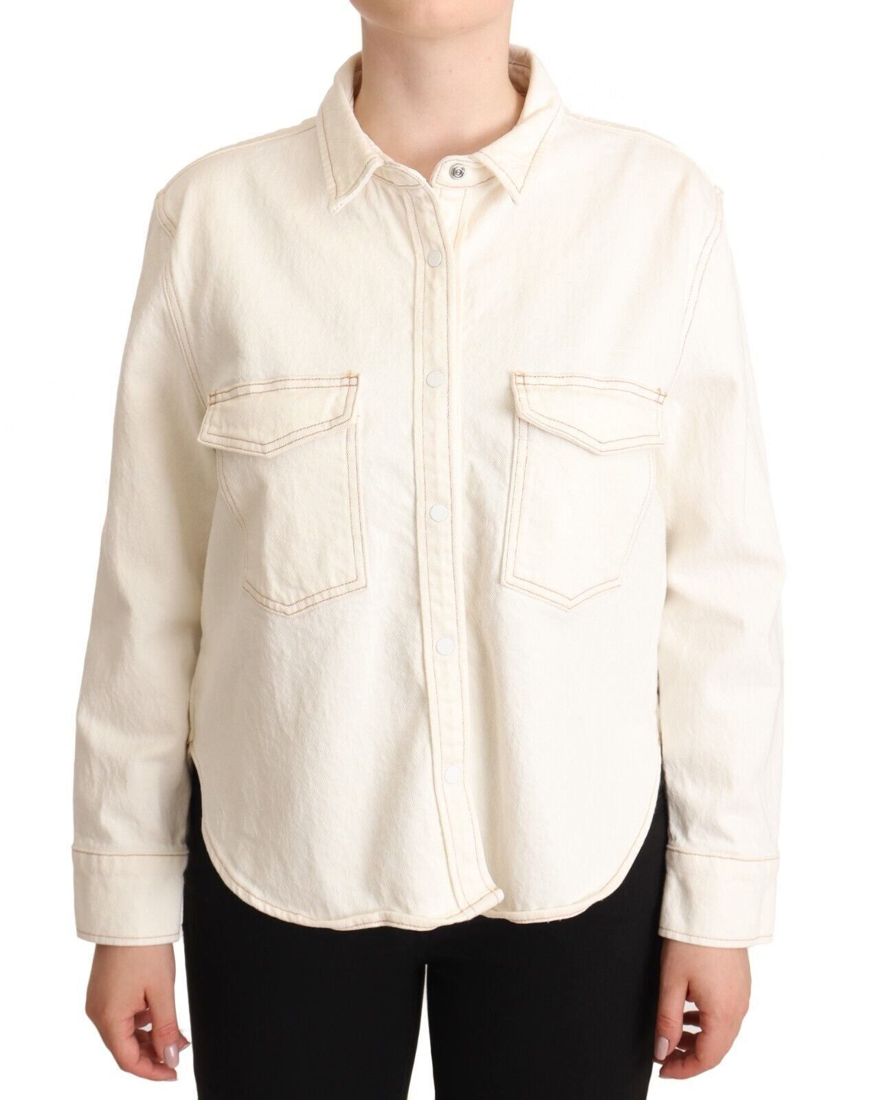 Elegant White Long Sleeve Collared Polo Top - SEHABRANDS