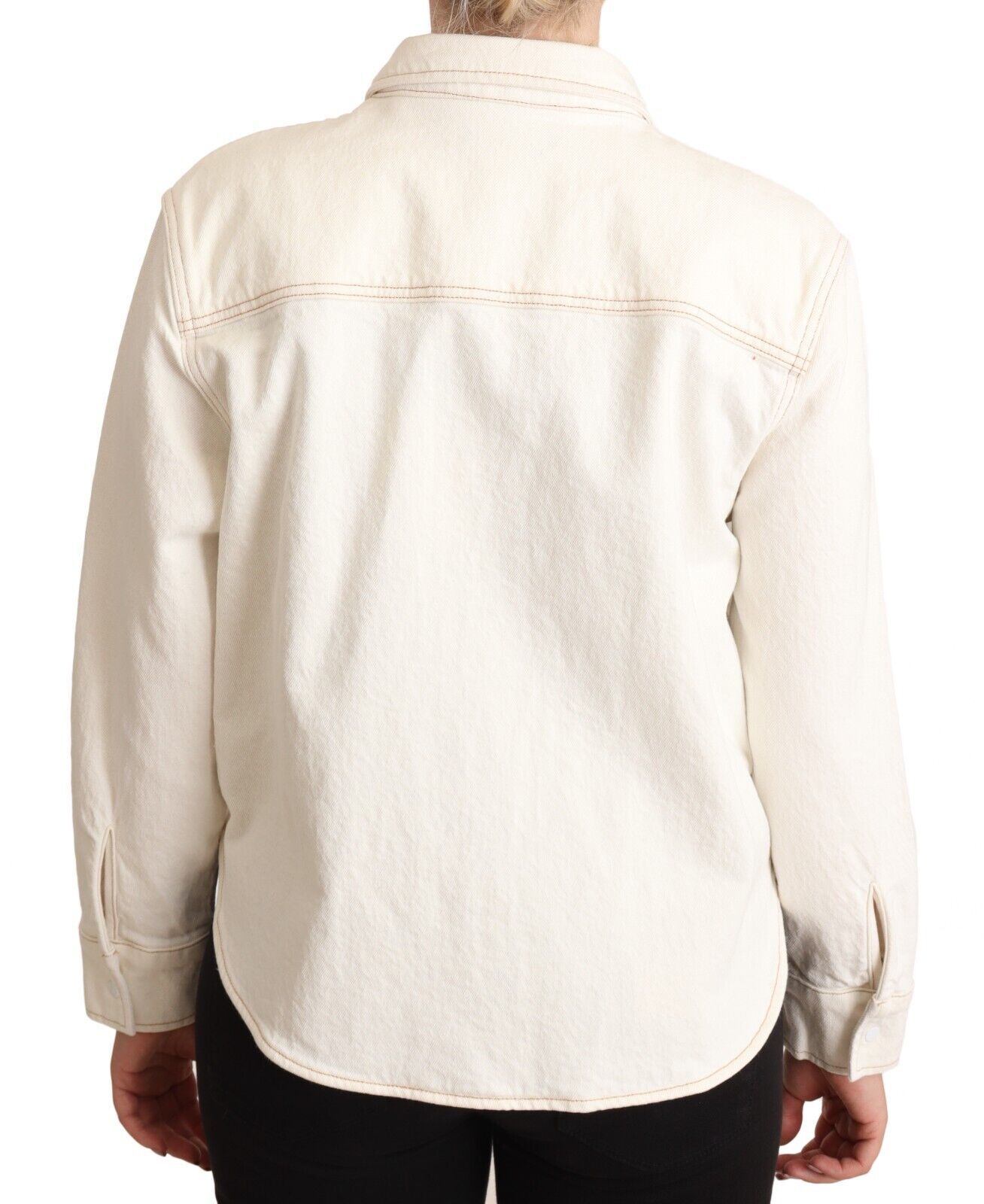 Elegant White Long Sleeve Collared Polo Top - SEHABRANDS