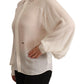 Elegant Off White Silk Long Sleeve Blouse - SEHABRANDS