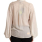 Elegant Off White Silk Long Sleeve Blouse - SEHABRANDS