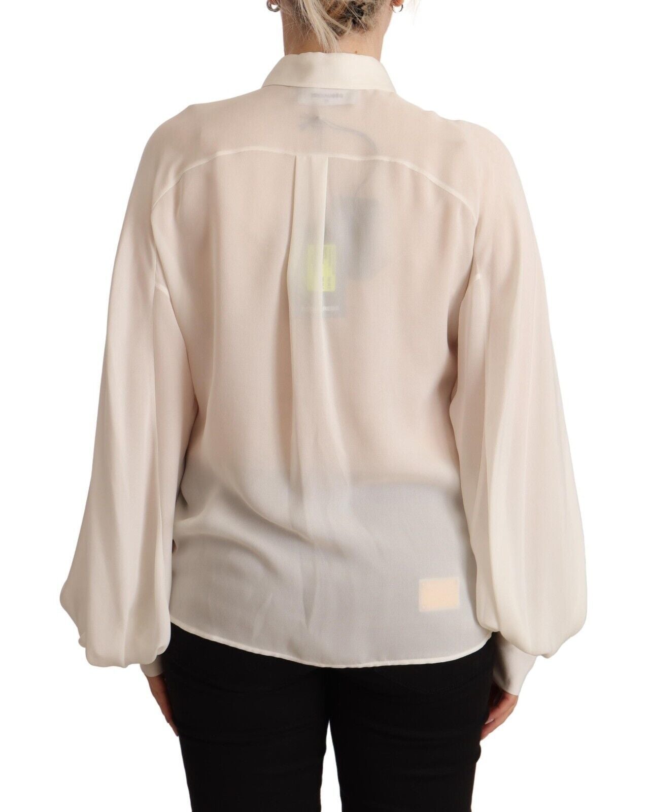 Elegant Off White Silk Long Sleeve Blouse - SEHABRANDS