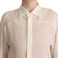 Elegant Off White Silk Long Sleeve Blouse - SEHABRANDS